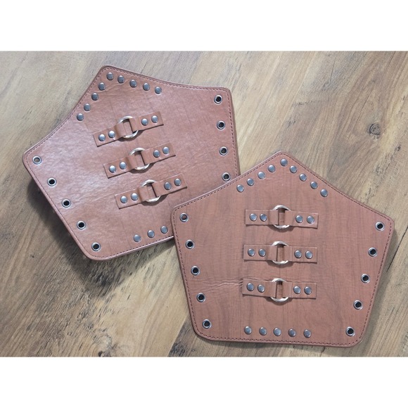 Accessories - Brown Faux Leather Studded Bracers Medieval Arm Guards Cosplay Costume Pair